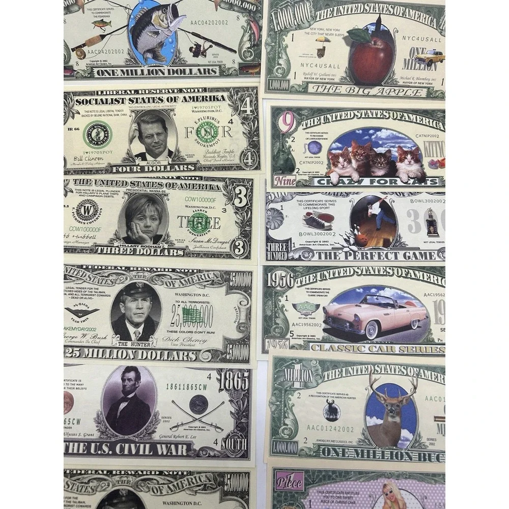 Set of 48 USA Dollar Bill Funny Money Notes Navy Hobbies Pets Presidents & more